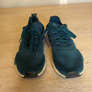 Adidas NMD R1 Castleton Green, White, and Light Pink Shoes